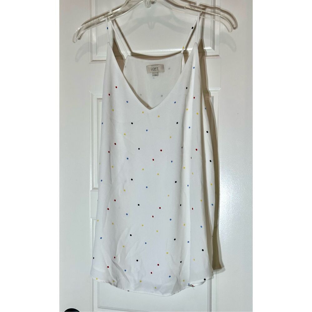 Ann Taylor LOFT white polka dot top size L